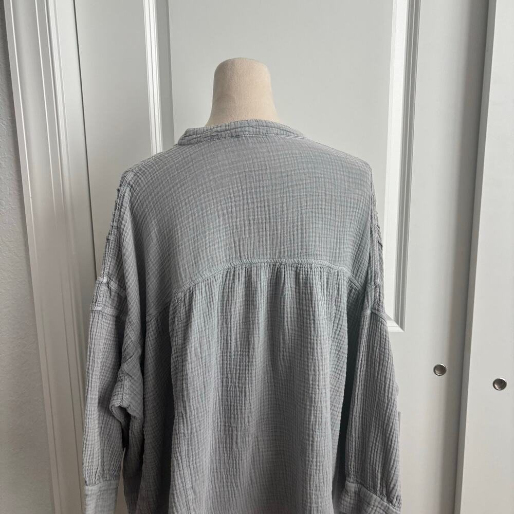 Talulah Gray Gauze Cotton Tunic Shirt Small Oversized Boho Lagenlook Henly Top - Picture 4 of 11